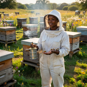 Portrait of Aisha Okafor, Lead Apiarist and Educator
