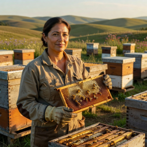 Portrait of Elena Vasquez, Founder and Head Beekeeper