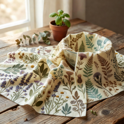 Reusable beeswax food wraps in botanical prints